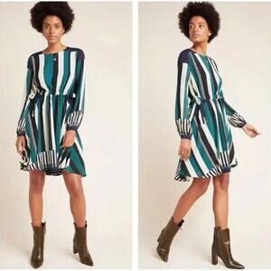 EUC Anthropologie Sunday in Brooklyn Leger Striped Dress XS Green White Black